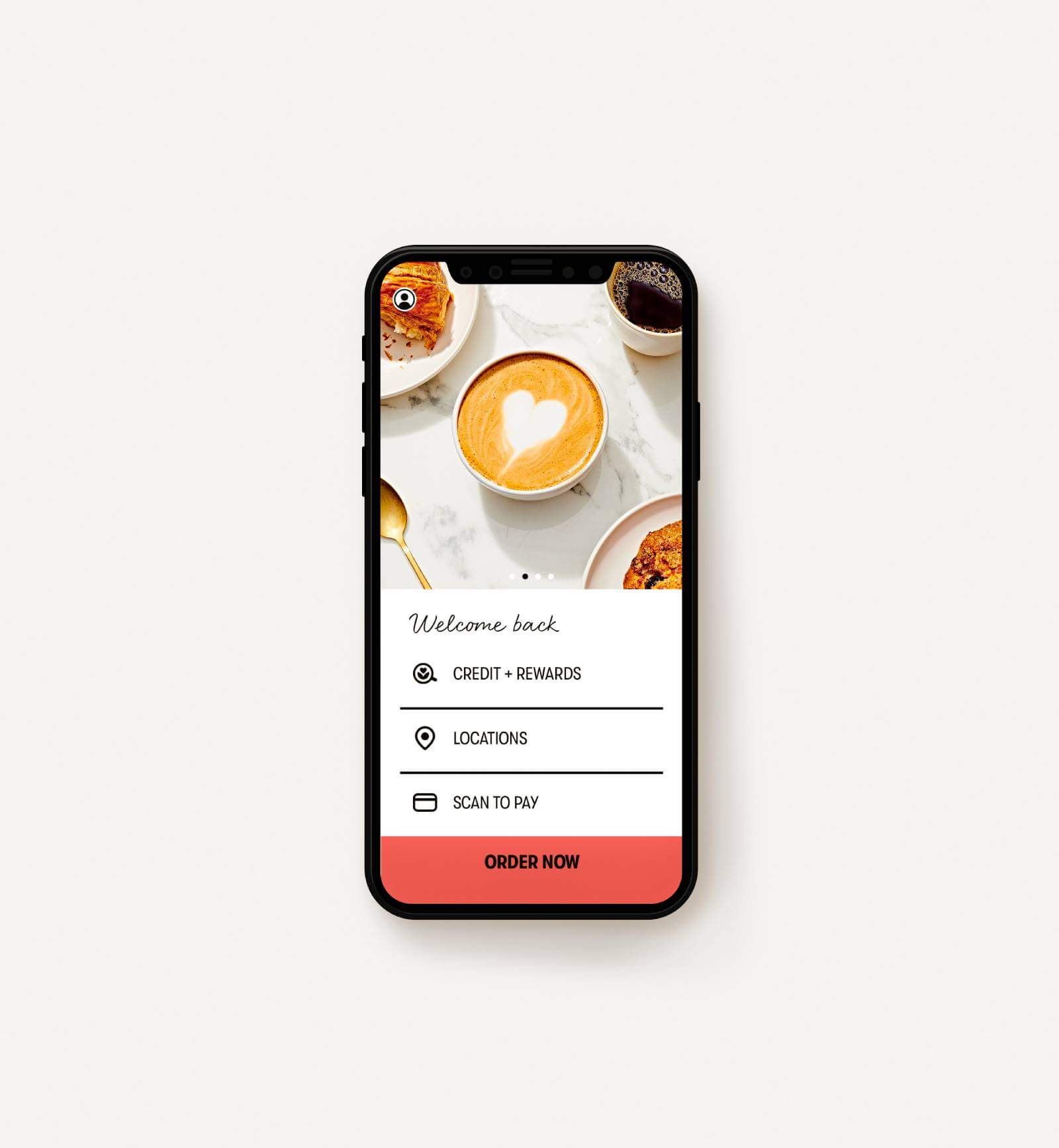 A phone with Gregorys Coffee app